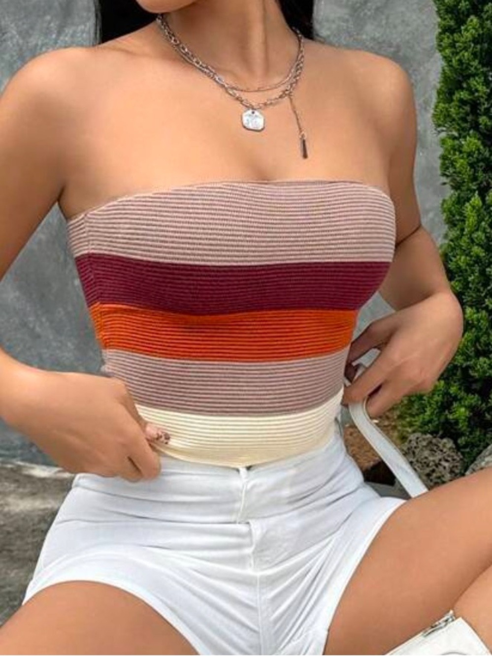Striped Ribbed Tube Top - Multicolor